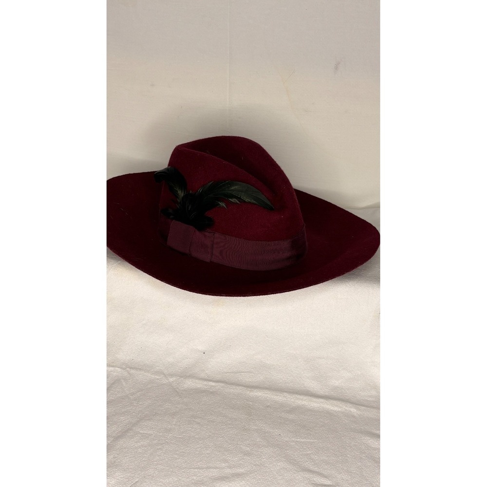 San Diego Hat Co Womens Burgundy Wool Felt Wide Brim Fedora Feather Accent OS